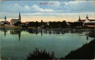 1916 Ráckeve, látkép, templomok. Münich Jenő kiadása (szakadás / tear)