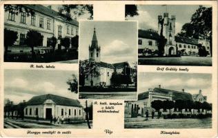 1937 Vép (Vas), Római katolikus iskola, Római katolikus templom a hősök emlékművével, Gróf Erdődy ka...