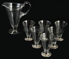 cca 1940 Art deco olasz limonádés készlet, kancsó m: 25 c és 6 darab pohár m: 13 cm, minimális kopás...