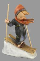 Hummel síelő figura, pótolt lécekkel, de hibátlan, jelzett, m: 15 cm