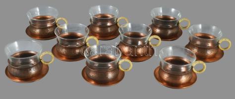 Eugen Zint 9 darab csésze tartóban, alátéttel, jelzés nélkül, d: 10 cm