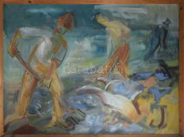 Litkey György (1907-1975): Kubikusok. Olaj, vászon. Jelzett a hátoldalán. Fakeretben. 88x118 cm. KIZ...