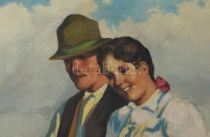 Parobek Alajos (1896-1947): Pár népviseletben. Olaj, vászon, jelezve jobbra lent. Dekoratív, sérült ...