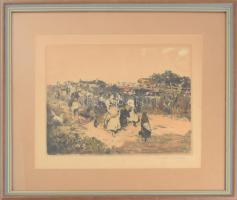 Deák Ébner Lajos (1850-1934) - Prihoda István (1891-1956): Hazafelé. Színezett rézkarc, papír, felte...