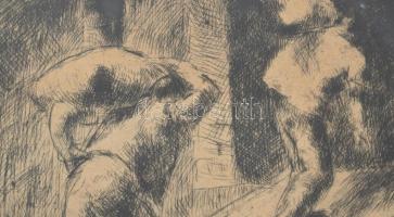 Barta László (1902-?): Rakodók, 1924. Rézkarc, papír, jelzett, üvegezett fakeretben, 18,5×26 cm