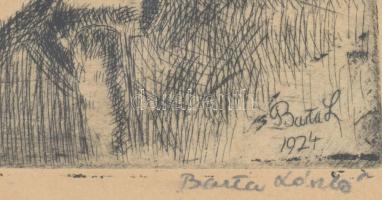 Barta László (1902-?): Rakodók, 1924. Rézkarc, papír, jelzett, üvegezett fakeretben, 18,5×26 cm
