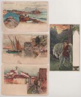 4 db RÉGI (1905 előtti) litho képeslap, 3 Manuel Wielandt szignóval / 4 pre-1905 litho art postcards...