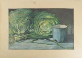 Subkégel Gyula (1907-?): Csendélet. Olaj, vászon, kartonon. Paszpartuban. 25×39 cm