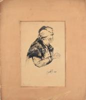 Csók jelzéssel: Női portré. Tus, papír. Paszpartuban. 22,5×14 cm