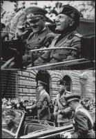 cca 1938 Hitler és Mussolini, korabeli hírfotók, 2 db modern nagyítás, jelzés nélkül, 15x21 cm