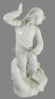 Hoechst porcleán kutyás legény figura Fehér mázas, jelzett, ujja letörött. 20 cm