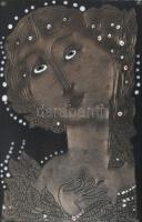 Járási Ildikó (1953-): Királynő. Tűzzománc, jelzett, fa keretben, 20x13 cm
