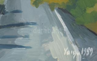 Varga József (1922-2021): Utcakép dombos tájjal. Olaj, vászon. Jelzett. 60×80 cm
