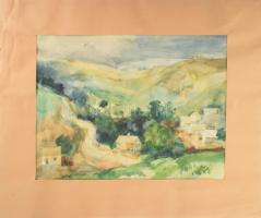 Gulyás Dénes (1927-2003): Hegyalja. Akvarell, papír, jelzett a hátoldalán, 28,5x38,5 cm