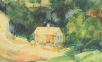 Gulyás Dénes (1927-2003): Hegyalja. Akvarell, papír, jelzett a hátoldalán, 28,5x38,5 cm
