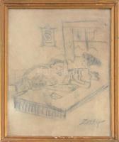 Zichy jelzéssel: Erotikus jelenet. Szén, papír, jelzett, üvegezett fakeretben, 30×21 cm