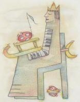 ef.Zámbó (efZámbó) István (1950-): Muzikális király szánkóval, 2004. Computer print, merített papír,...