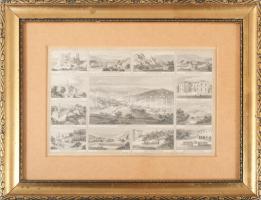 ca 1840 Langenschwalbach, Bad Schwalbach mozaik látkép acélmetszet. 20x14 cm Paszpartuban, üvegezett...