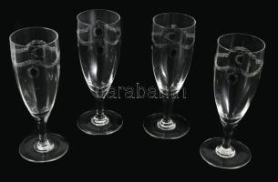 cca 1910, 4 darabos osztrák pezsgős pohár szett, hibátlan, m: 18,5 cm