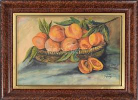 Szatmáry jelzéssel: Gyümölcsös csendélet. Akvarell, papír. Dekoratív, kissé sérült fakeretben, 30x42...