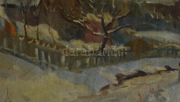 Garanyi József (1921-2009): Behavazott falu. Olaj, vászon. Jelezve balra lent. Dekoratív fakeretben....