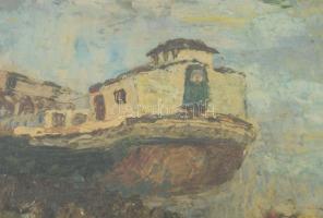 Thorma jelzéssel: Vízparti táj uszállyal. Olaj, karton. Üvegezett, sérült fakeretben. 30x40 cm