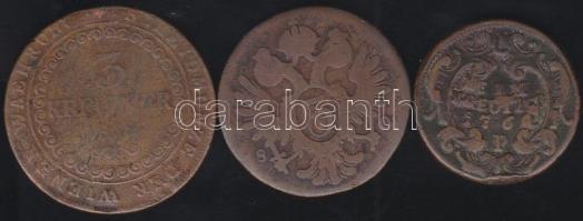 Ausztria/magyar verdejel 1800B 3Kr T:3/3- + 1762P 1Kr M.Theresia T:3- + 1812B 3Kr T:3-