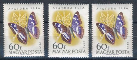 1959 3 db Lepke 60f tévnyomatos bélyeg (18.000)