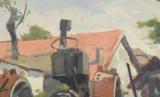 Edvi Illés Aladár (1870-1958): Őreg traktorok, 1954. Olaj, karton, jelezve jobbra lent, hátoldalán a...