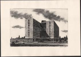 Gönczi Béla (1934-): Kerepesi úti munkásszálló (Budapest). Rézkarc, papír, jelzett, hártyapapíron fe...