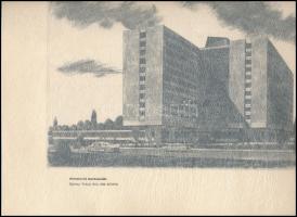 Gönczi Béla (1934-): Kerepesi úti munkásszálló (Budapest). Rézkarc, papír, jelzett, hártyapapíron fe...