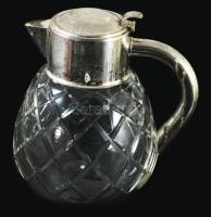 Csiszolt kristály limonádés kancsó, ezüstözött szerelékkel, m: 25 cm