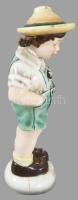 Goldscheider kislány figura, cca 1940, jelzett, ritka, sérült, ragasztott, m: 18 cm