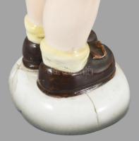 Goldscheider kislány figura, cca 1940, jelzett, ritka, sérült, ragasztott, m: 18 cm