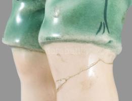 Goldscheider kislány figura, cca 1940, jelzett, ritka, sérült, ragasztott, m: 18 cm