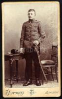 cca 1910 Huszár egészalakos portréja, szablyával, vizitkártya T. Jaworski (Złoczów, ma Zolocsiv, Ukr...