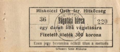 1940-41. 4db klf "Miskolczi Orth. Izr. Hitközség" értékjegy és vágatási bárca T:I