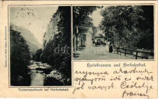 1900 Herkulesfürdő, Baile Herculane; Karlsbrunnen und Herkulesbad, Tschernaschlucht. Verlag von Emil...