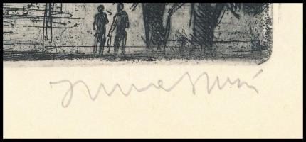 Imre István (1918-1983): Gabonasiló, Nyíregyháza. Rézkarc, papír, jelzett, hártyapapíron feliratozot...