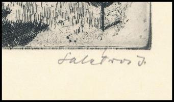 Salétros János (1935-): Nagykanizsai Almatároló. Rézkarc, papír, jelzett, hártyapapíron feliratozott...