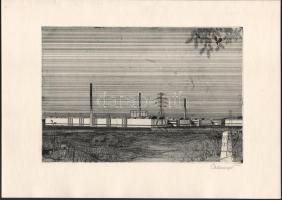Callmeyer Ferenc (1928-2020): Székesfehérvári alumínium-hengermű. Rézkarc, papír, jelzett, hártyapap...