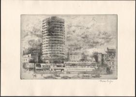 Vincze Lajos (1914-2002): Budapest szálló. Rézkarc, papír, jelzett, hártyapapíron feliratozott, Az 1...