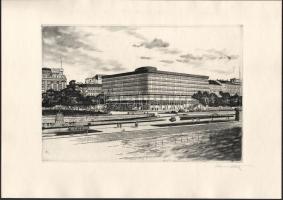 Gebhardt Béla (1901-1990): Magyar Tudományos Akadémia Könyvtárépülete. Rézkarc, papír, jelzett, hárt...