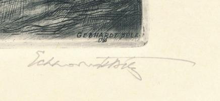 Gebhardt Béla (1901-1990): Magyar Tudományos Akadémia Könyvtárépülete. Rézkarc, papír, jelzett, hárt...