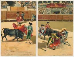 BIKAVIADAL - 4 db RÉGI megíratlan Stengel &amp; Co. művészlap / BULL FIGHTS - 4 pre-1945 unused ...
