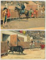 BIKAVIADAL - 4 db RÉGI megíratlan Stengel &amp; Co. művészlap / BULL FIGHTS - 4 pre-1945 unused ...