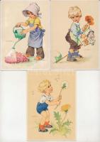 GYEREK - 3 db RÉGI szignós művészlap / CHILD - 3 pre-1945 signed art postcards s: Lungers Hausen