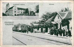 1932 Türje, Vasútállomás vonattal, Premontrei rendház (kis szakadás / small tear)