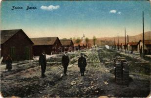 Zsolna, Sillein, Zilina; Katonai barakk. Schwarcz Vilmos kiadása / K.u.k. military barracks (EM)