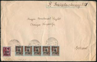 1945 Ajánlott levél 6 db bélyeggel és ragjegyprovizóriummal, "BALATONBERÉNY" - "BUDAP...